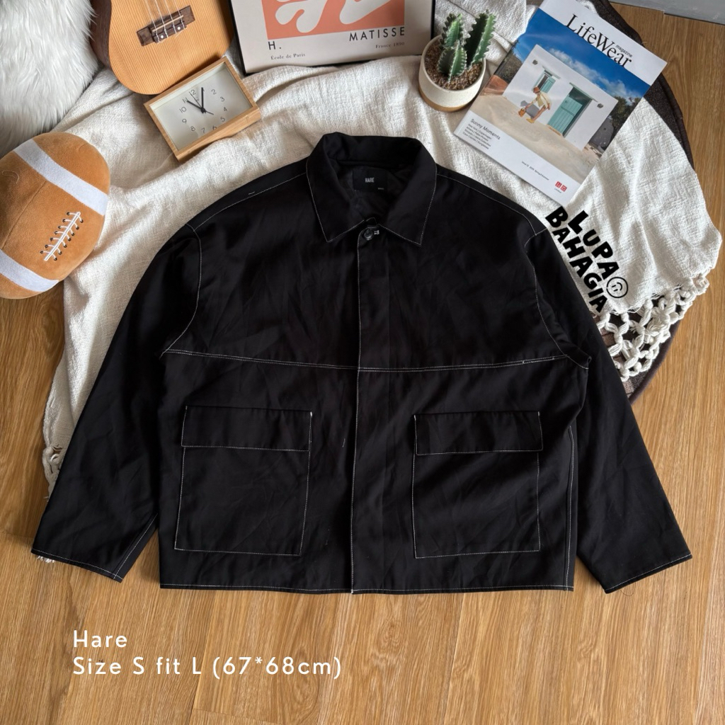 HARE Black Cotton Casual Blouson Jaket size S fit L • 100% Original