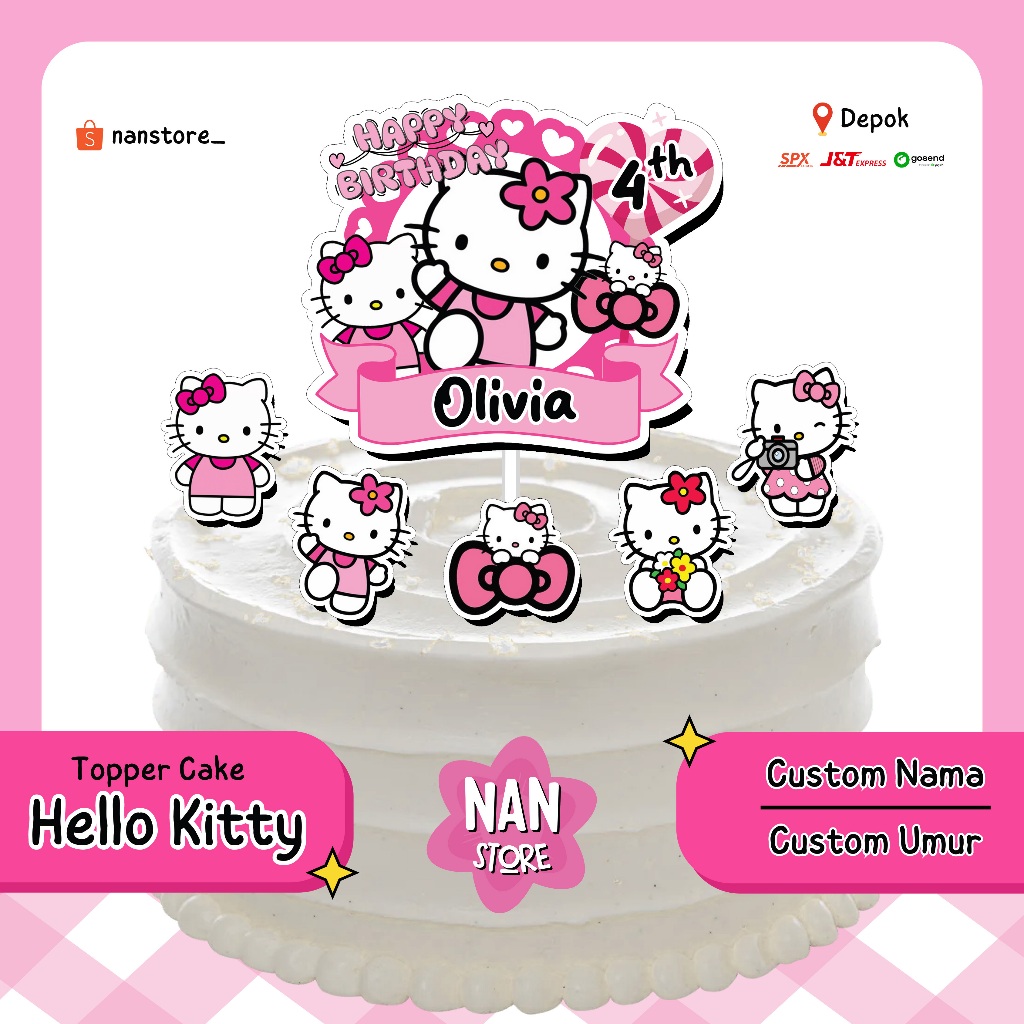 Topper Cake Hello Kitty [Custom Nama dan Umur]