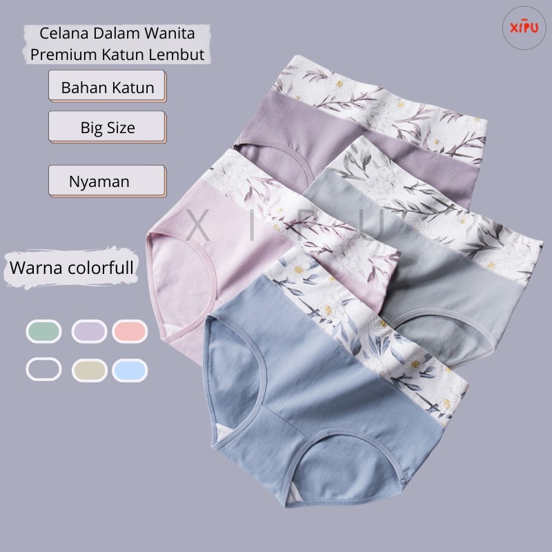 Celana Dalam Wanita Premium Katun Lembut Flower Big Size Women Cotton Underware Nyaman Dipakai CD64