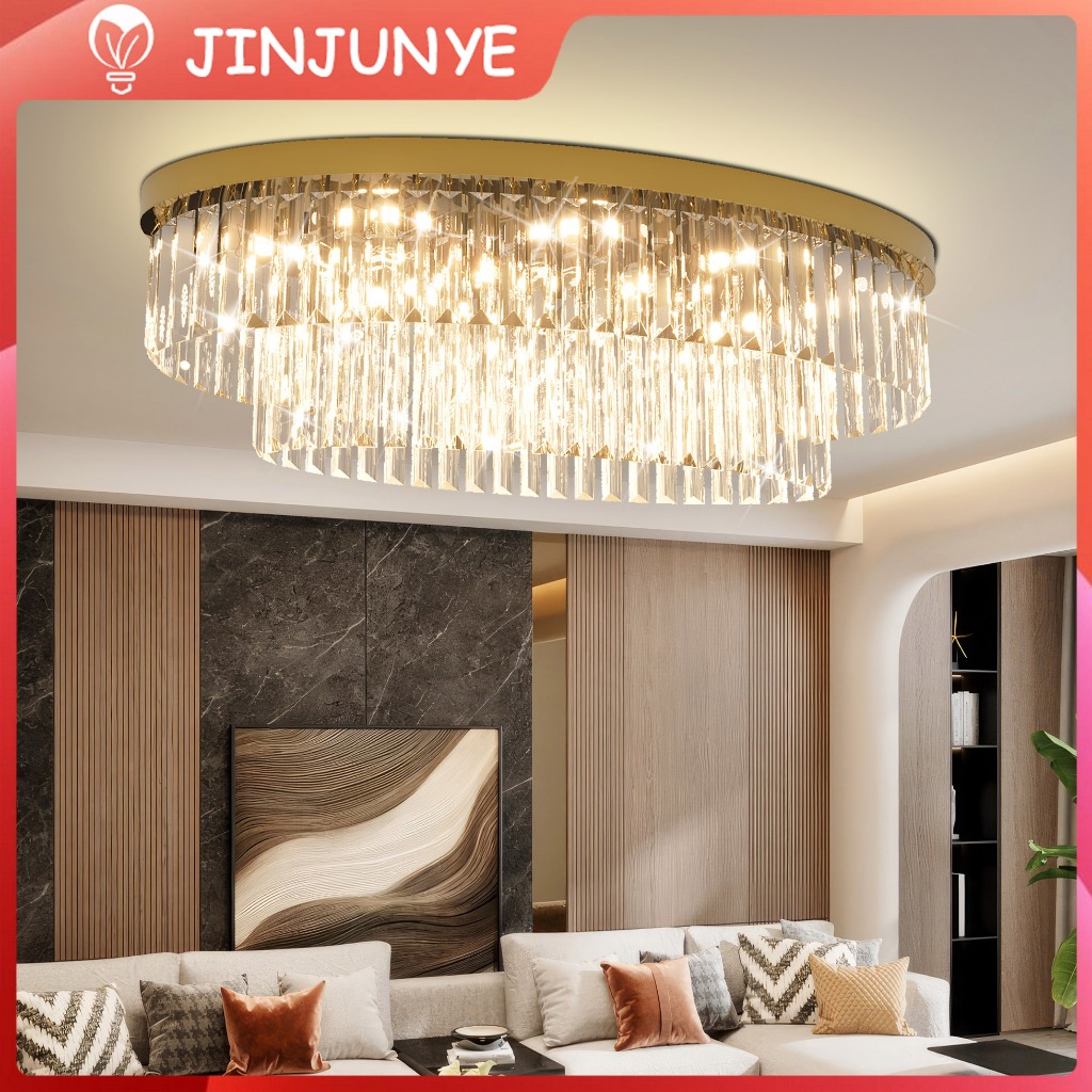 Lampu Gantung Kristal 50cm Restoran Chandelier Mewah 3 Warna Lampu Hias Plafon Kristal Panjang Ruang