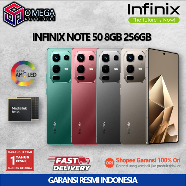 Infinix Note 50 8GB 256GB - RAM Eksternal hingga 16GB - Helio G100 - Layar 6.78" FHD+ AMOLED - Kamer