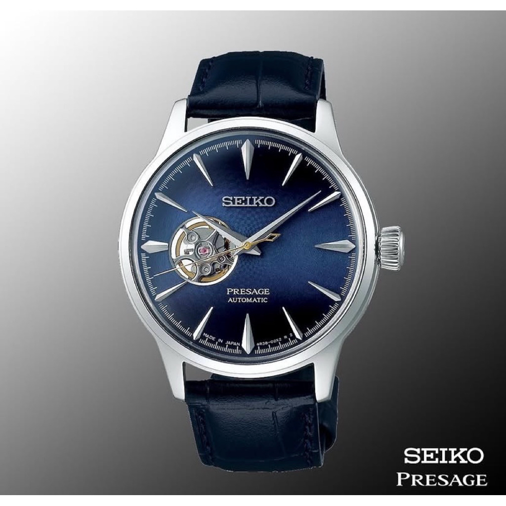 Jam Tangan Pria Seiko Presage SSA405J1 Cocktail Time Blue Moon Open Heart Dial Blue Leather Strap