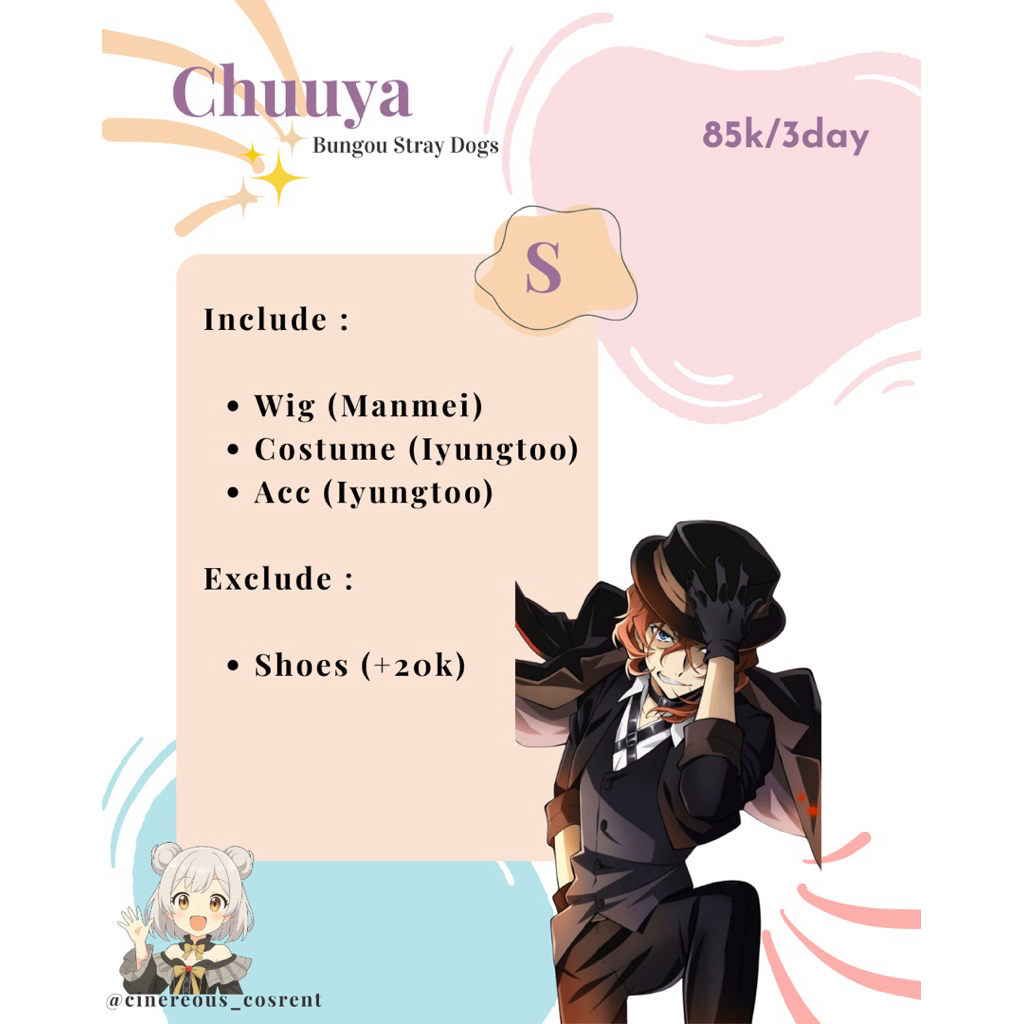 [READY FOR RENT] Rental Cosplay Nakahara Chuuya Bungo Stray Dogs Brand Iyuungto Ukuran S