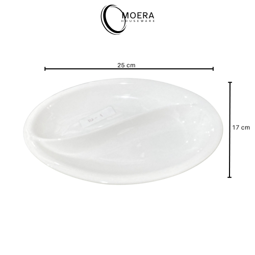 MOERA Piring keramik sekat dua / piring keramik serbaguna sekat / piring keramik premium hotelware