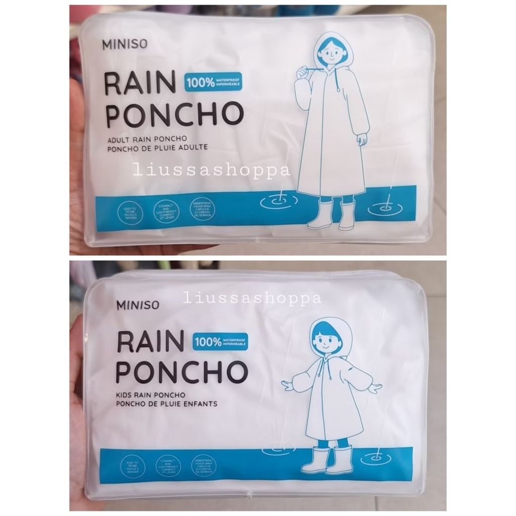 Jas Hujan Miniso - Transparent Rain Poncho with Storage Bag