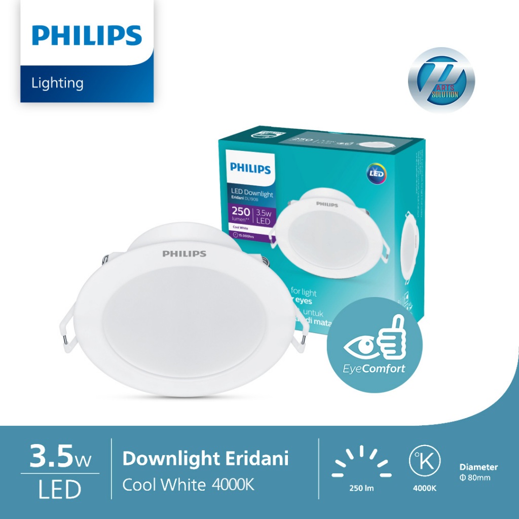 Lampu LED Downlight PHILIPS Eridani Essential DL190B 3.5 Watt 3 inch Warna Putih 6500K Netral 4000K 
