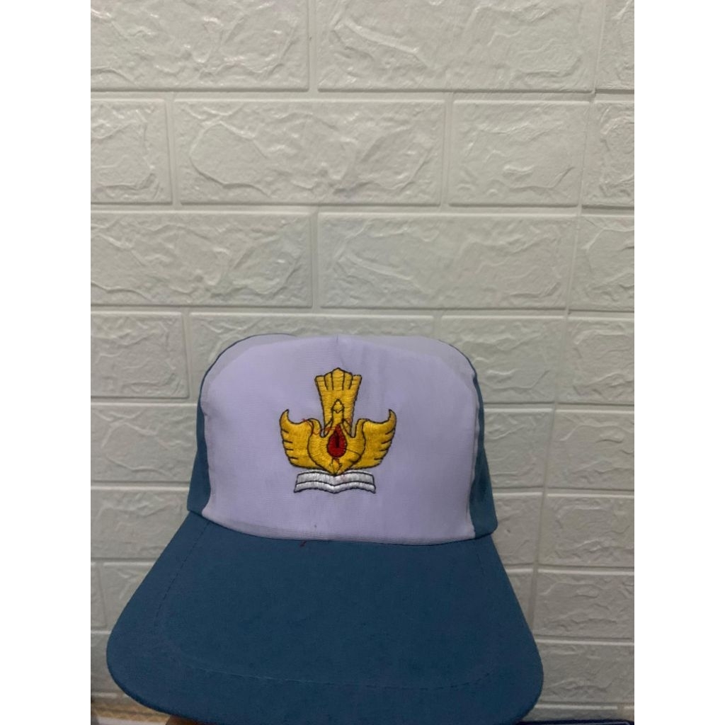 TOPI SEKOLAH SMK BIRU PUTIH BORDIR