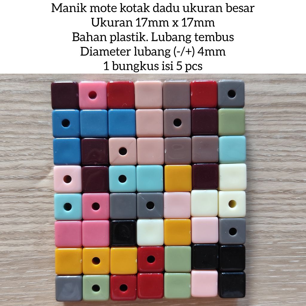 [5 pcs] Manik kotak dadu besar / manik kubus lubang besar / manik kubus besar / mote kubus dadu