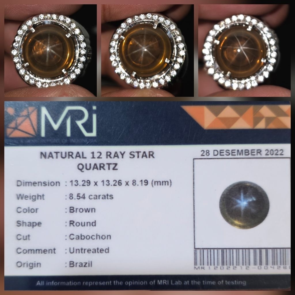 Batu Natural 12 Ray Star Quartz Memo 8.54 crt