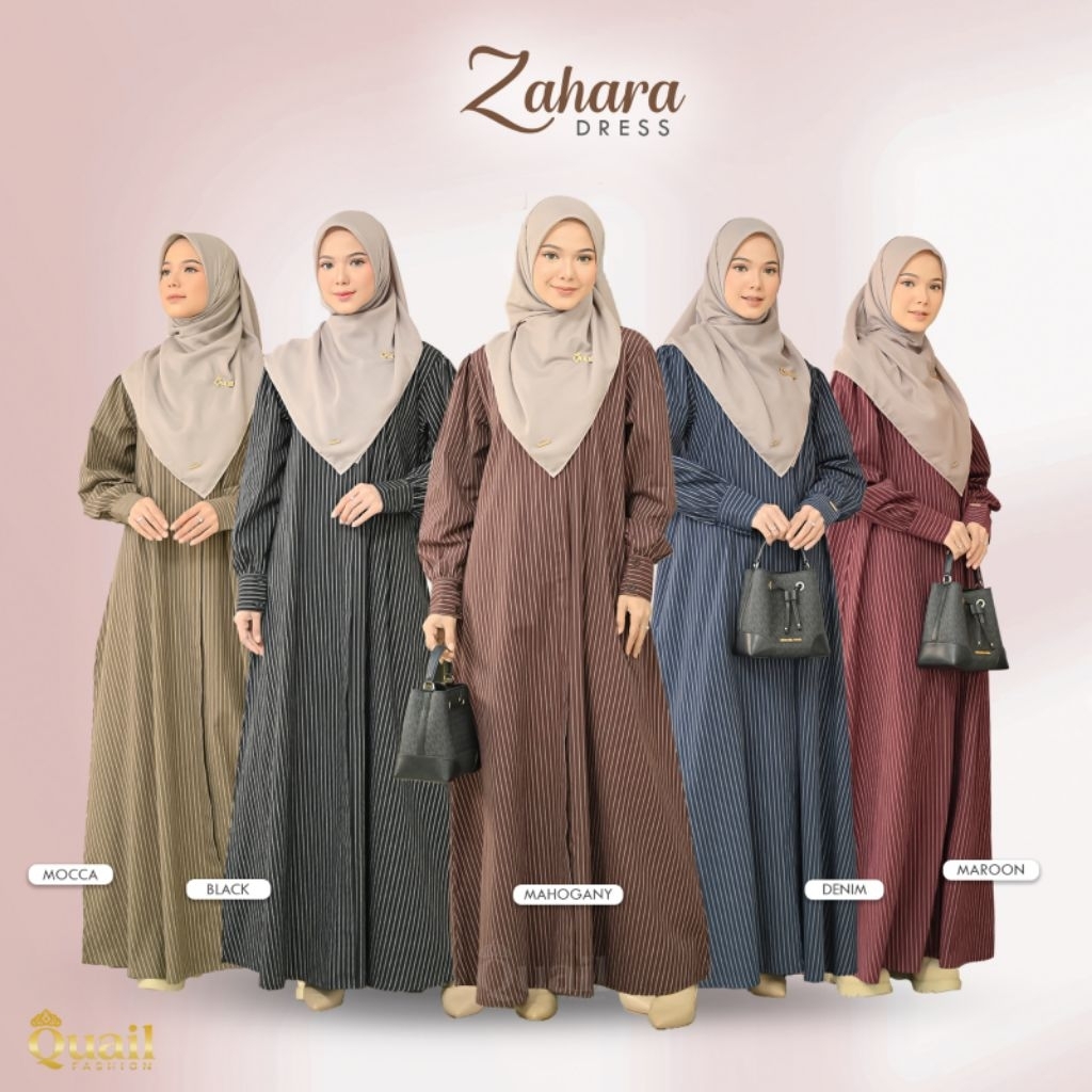 Dress Zahara ori Quail Hijab - Gamis Muslimah Motif Garis-garis Busui Friendly Wudhu Friendly