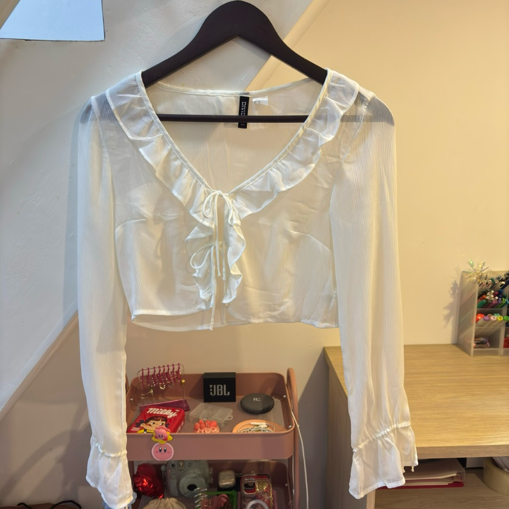 h&m crop top mesh outer cardigan white putih