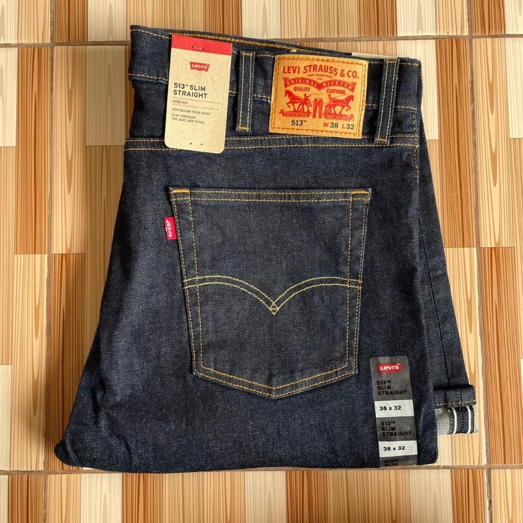 LEVIS 513 SELVEDGE / SIZE 38X32 SLIM STRAIGHT BLUE INDIGO