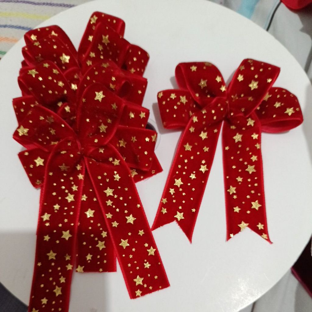 Ampirono_Mriki Pita Velvet Pohon Natal Pita Besar Hiasan Natal Dekorasi Pita Besar