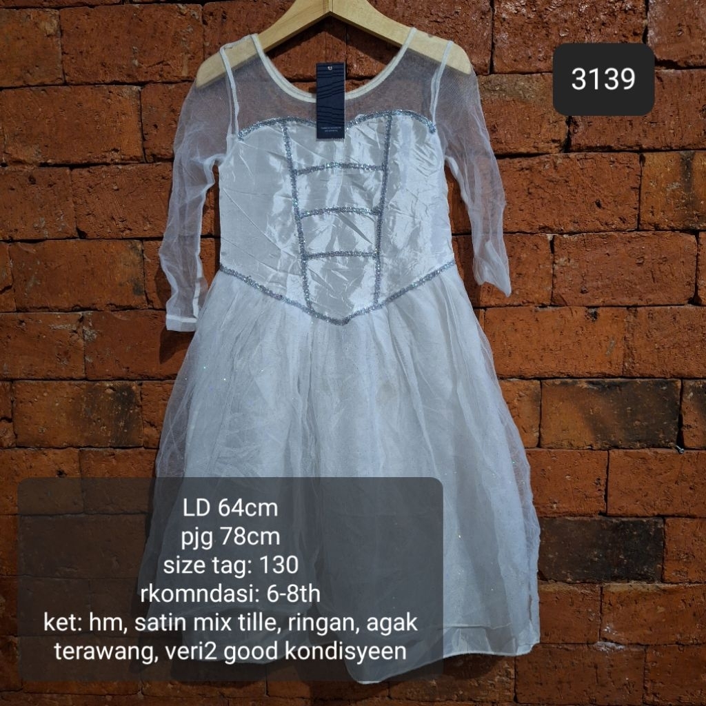 GAUN DRESS ANAK 6-8 TAHUN WARNA PUTIH HM MURAH (3139)