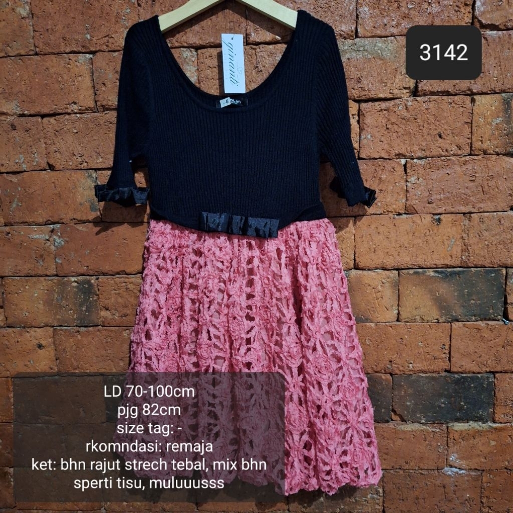 GAUN DRESS ANAK REMAJA HITAM PINK MURAH (3142)