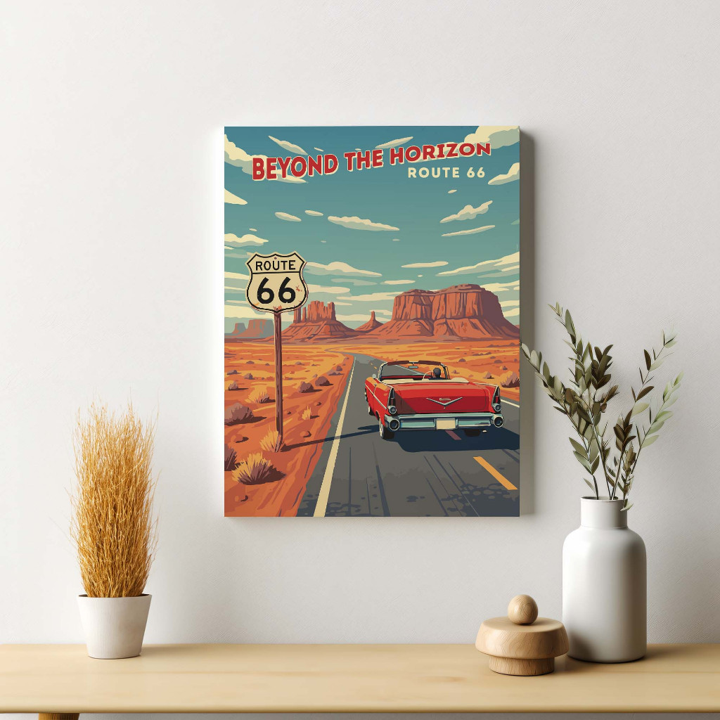 Poster Route 66 Dekorasi Hiasan Pajangan Dinding Bingkai Kayu Vintage Wall Decor Siap Pasang
