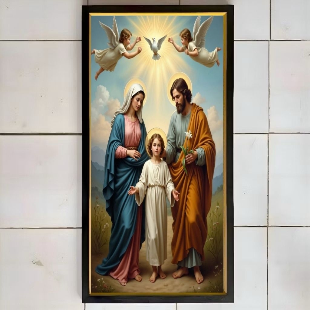 Pigura hiasan dinding lukisan cetak siap pasang gambar Tuhan Yesus dan Bunda Maria  BISA COD