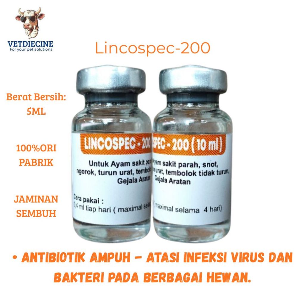 Lincospec 5 ml - Lincospec 200 5 ml ORI Untuk Ayam Sakit Apapun - Obat Ayam Sakit - Lincospec Ori 10