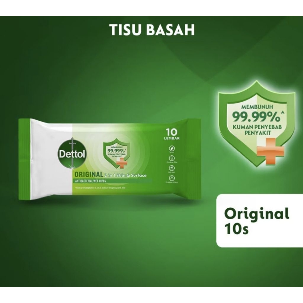 Dettol Original Anti Bakteri Tisu Basah / Wet Wipes isi 10 Sheets
