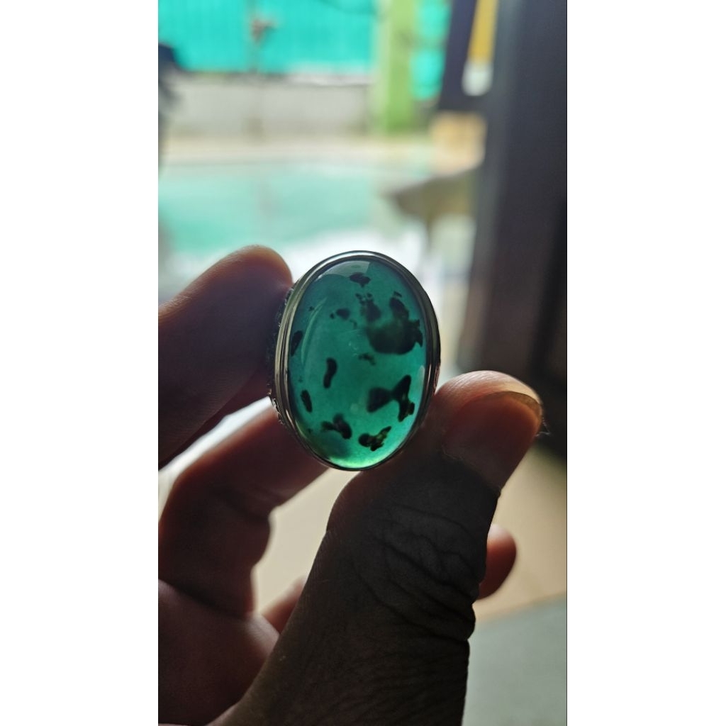 Bacan Ijo Totol Coklat Kristal Ring Perak