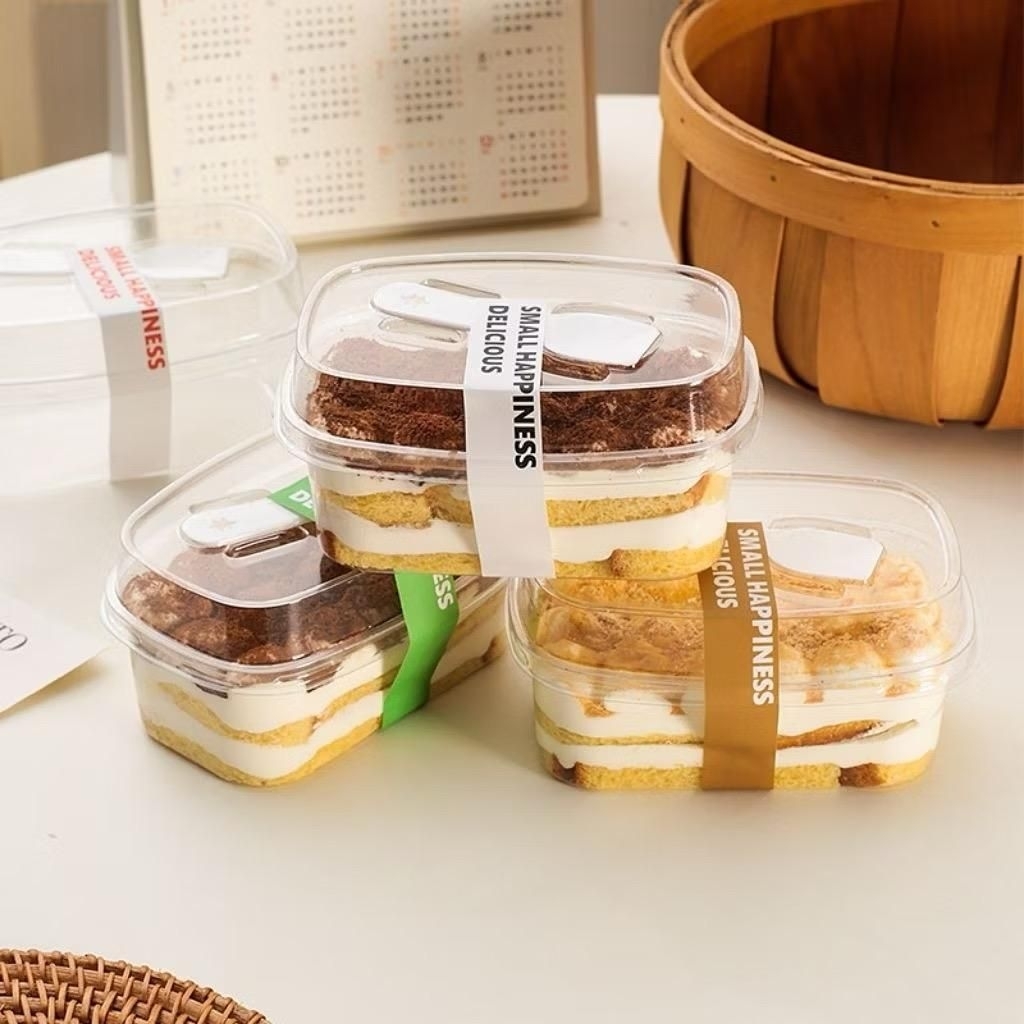 10pcs korean dessert box + sendok cup oval box dessert cake tiramisu cup dessert