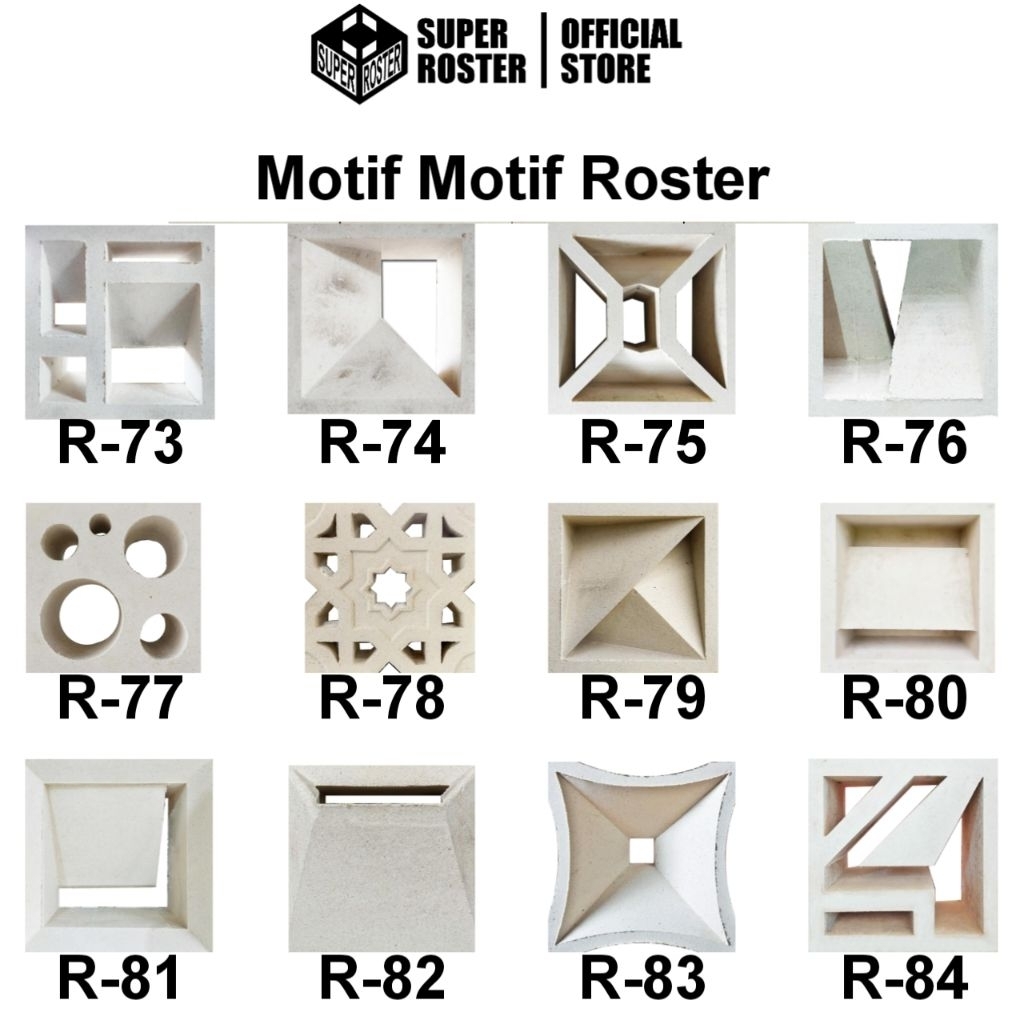 Roster Beton Lubang Angin Minimalis Ukuran 20 x 20 x 10 motif R- 73 - R-84