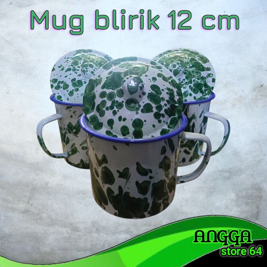 Mug 12 Blirik Enamel Jadul Retro – Mug Kopi/Teh Anti Karat Tebal