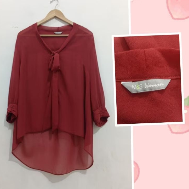 Baju Atasan Blus Merah Blouse Kemeja Sifon Ukuran Besar Jumbo Oversize Murah