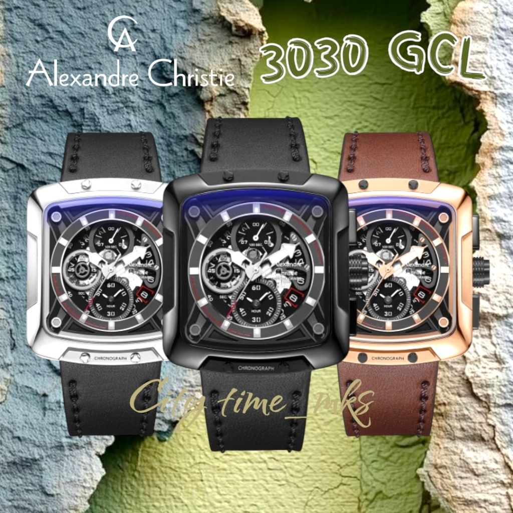Jam tangan pria Alexandre Christie 3030, 3030GC, sport chronograph, tali kulit, ORIGINAL, bergaransi