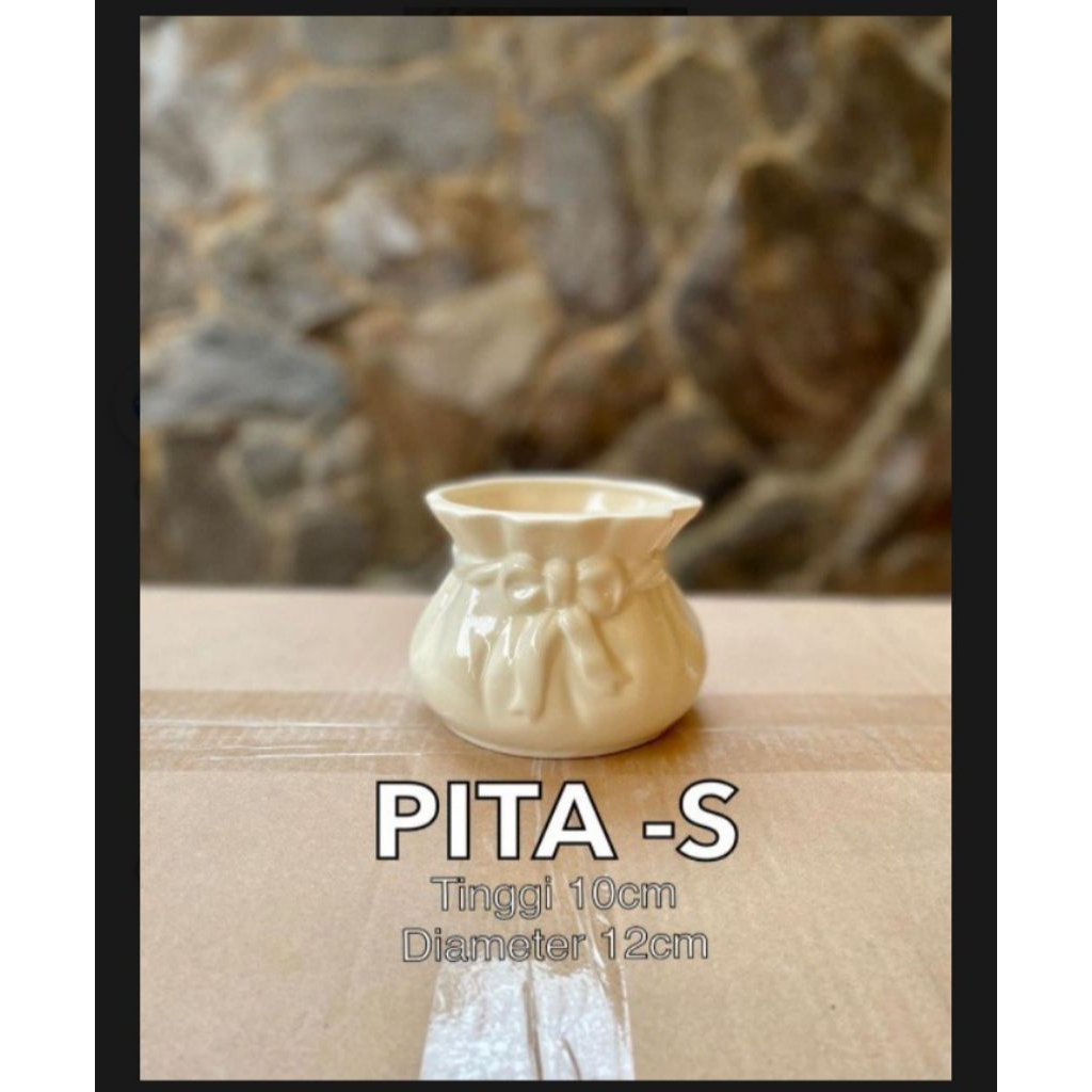 Vas keramik Putih Polos PITA Small Kecil Grosir Eceran Toko Florist Dekorasi Bunga Ruangan Indoor Hi