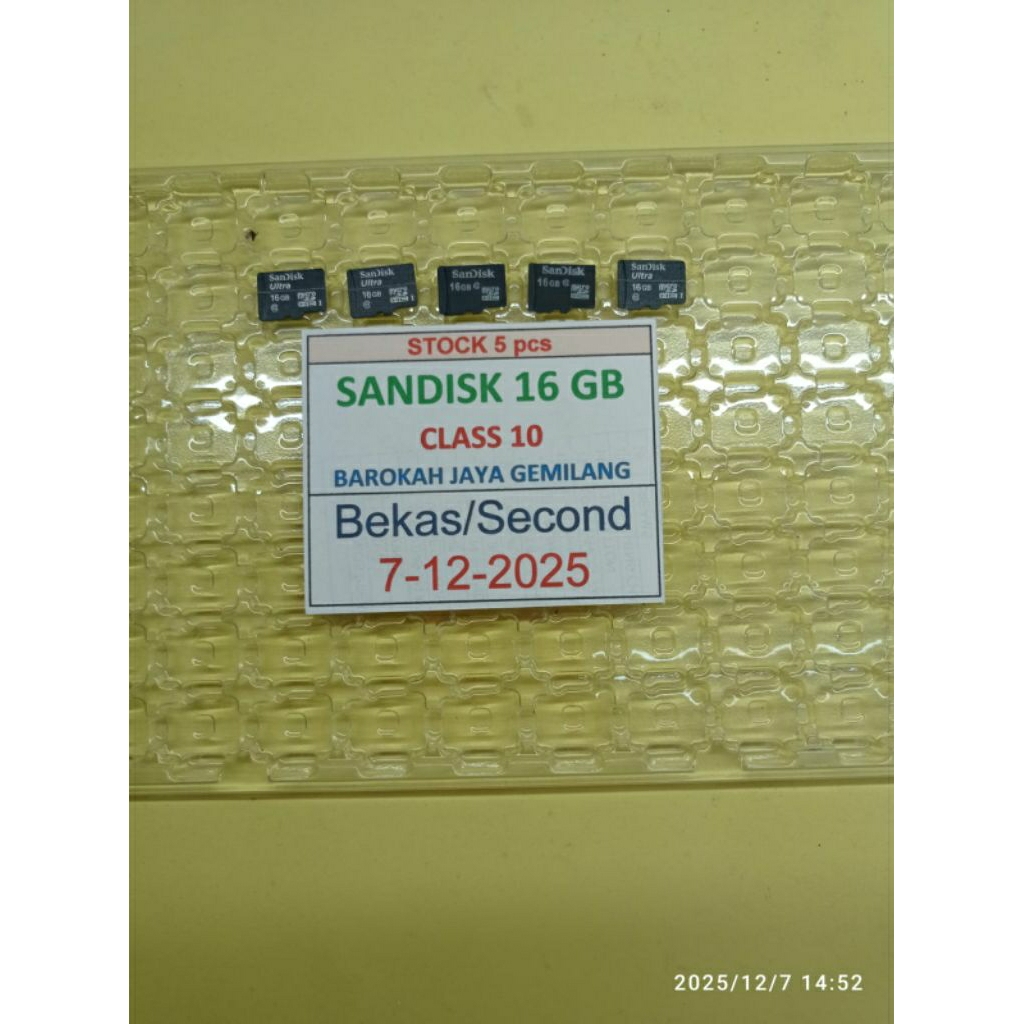 Memory Card Micro SD 16 GB Class 10 Bekas atau 16GB Class10 Second Merk SANDISK