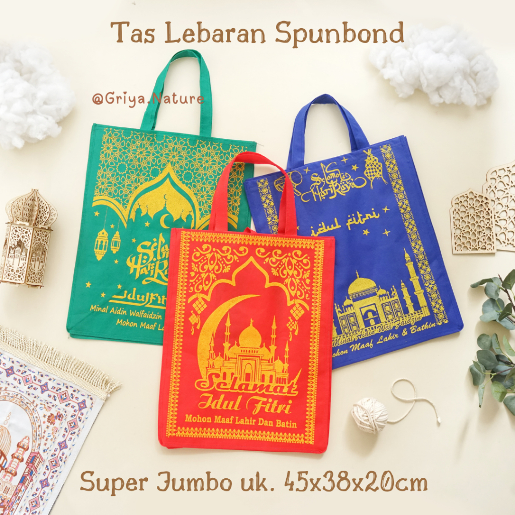 Tas Lebaran Super Jumbo 45x38x20cm Spunbond Tebal | Tas Parcel Idul Fitri | Tas Hampers Lebaran Besa