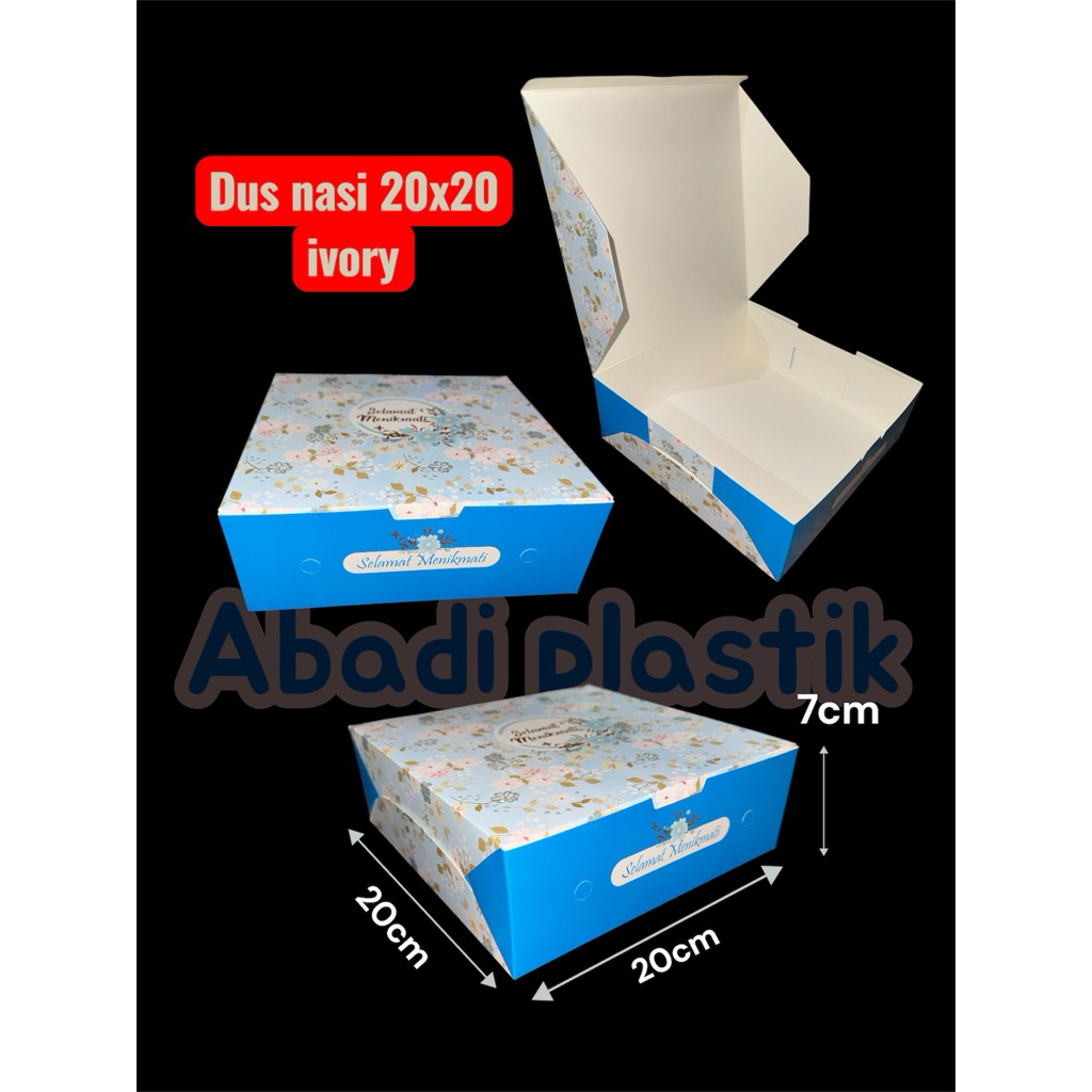 ( DUS NASI PREMIUM ) DUS NASI IVORY MOTIF BIRU PRESTIGE 20x20  / KOTAK NASI / KOTAK NASI UKR 20x20 I