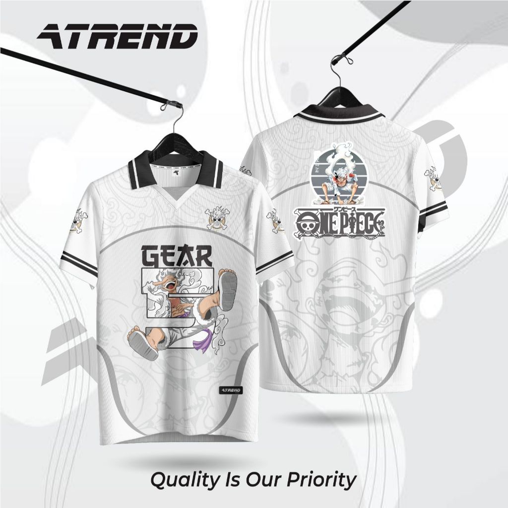 ATREND AT172 Baju Jersey Anime One Piece / Retro One Piece Luffy Gear 5 Hitam Putih / COD