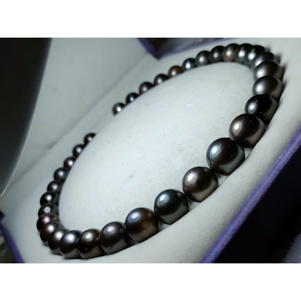 kalung full mutiara air laut hitam grade B+ kalung mutiara laut hitam