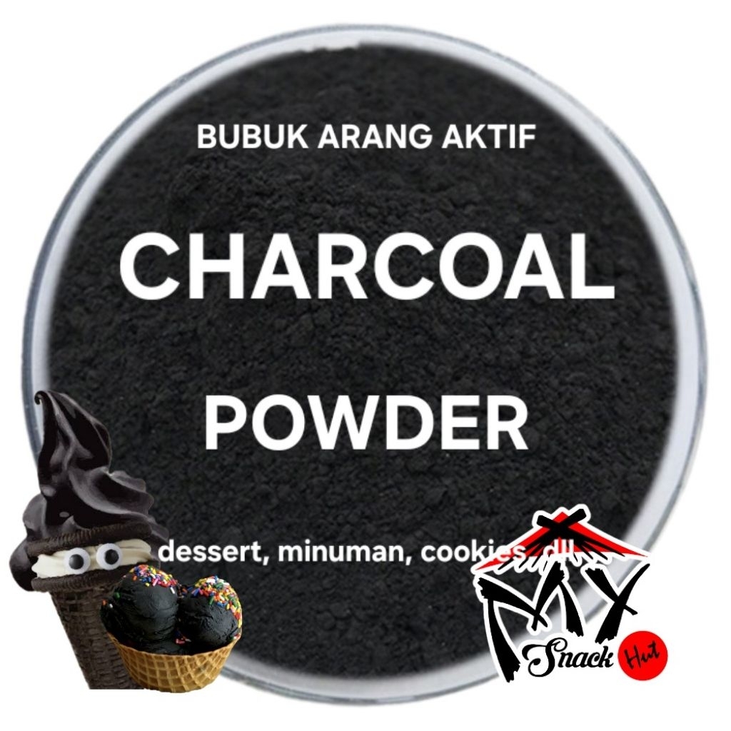 CHARCOAL POWDER 50GR FOOD GRADE MAKANAN BUBUK SERBUK ARANG KARBON AKTIF HITAM BLACK DESSERT KUE HALA