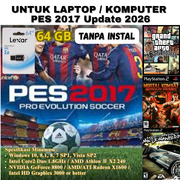 Flashdisk 64GB Game PES 2017 up 2026 Lite, GTA, GuitarH, Batman, Mrtalcmbt, MotoGP, MTX, Naruto, NFS