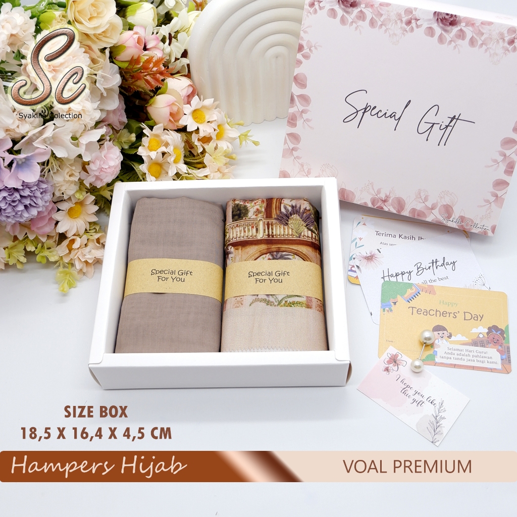 Hampers Hijab Voal Premium Motif | kado guru,ulang Tahun,Wedding,Anniversary,Wisuda,Idul fitri
