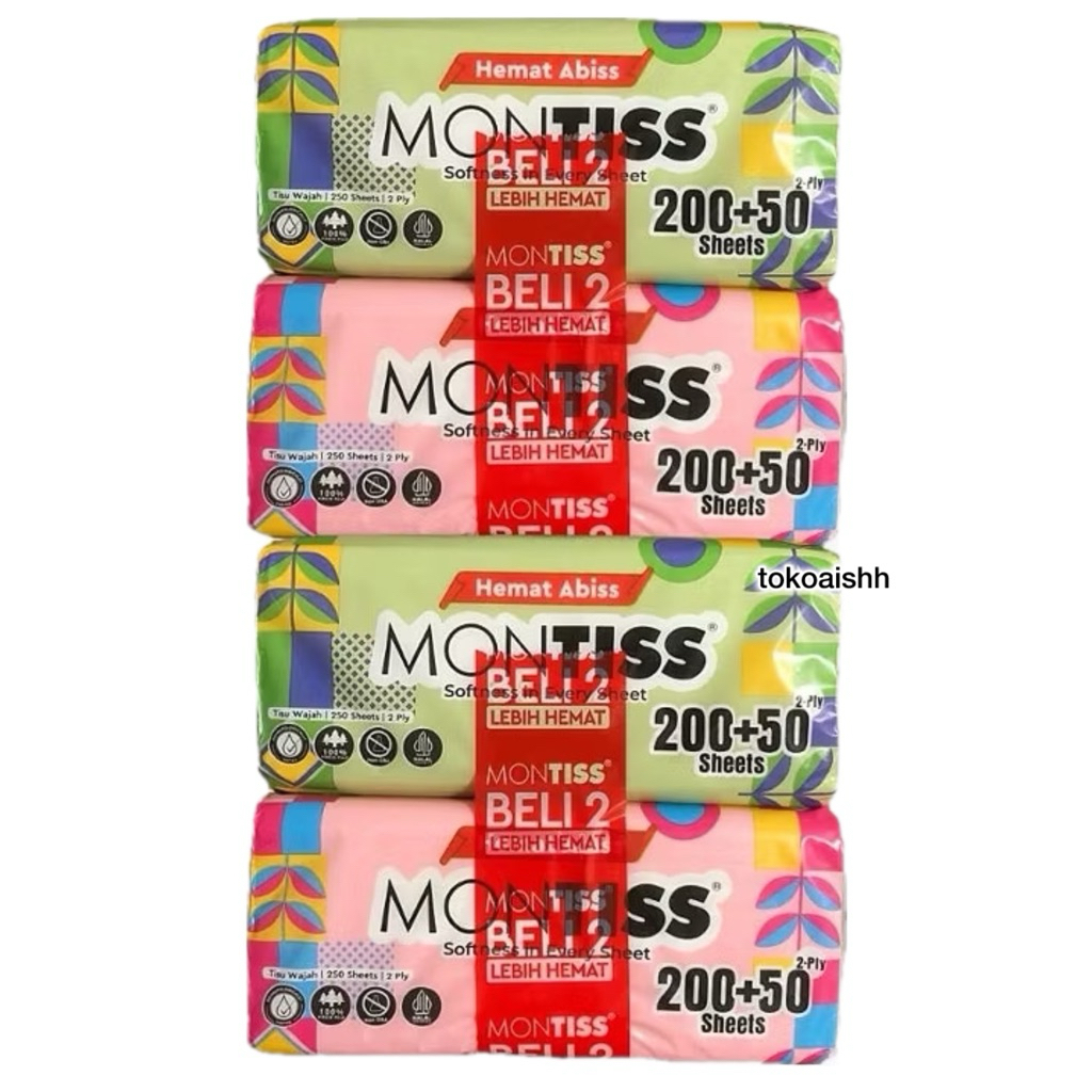 [4 pack] Tissue montiss 250 Sheet - facial Tissue montiss 250 (2 Ply) - tisu montiss - tisue montiss