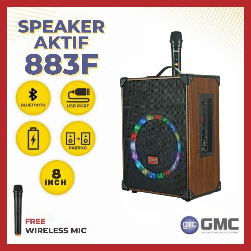 Speaker GMC 883F Bluetooth 8 inch Aktif Karaoke Free Wireless Mic