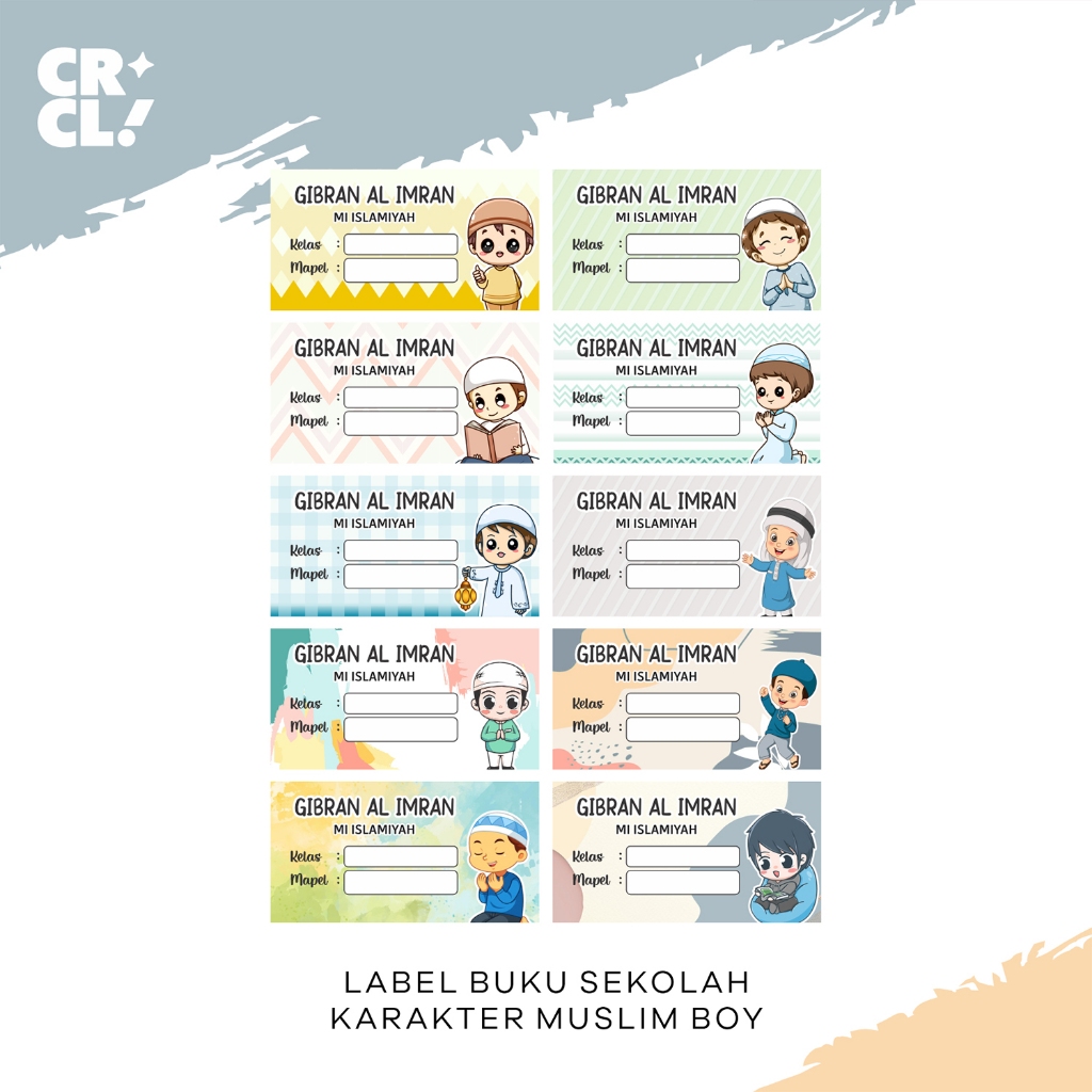 Sticker Label Nama Anak Laki-Laki Custom Buku Sekolah | Label Buku Muslim Boy | Stiker Nama Anak 20 