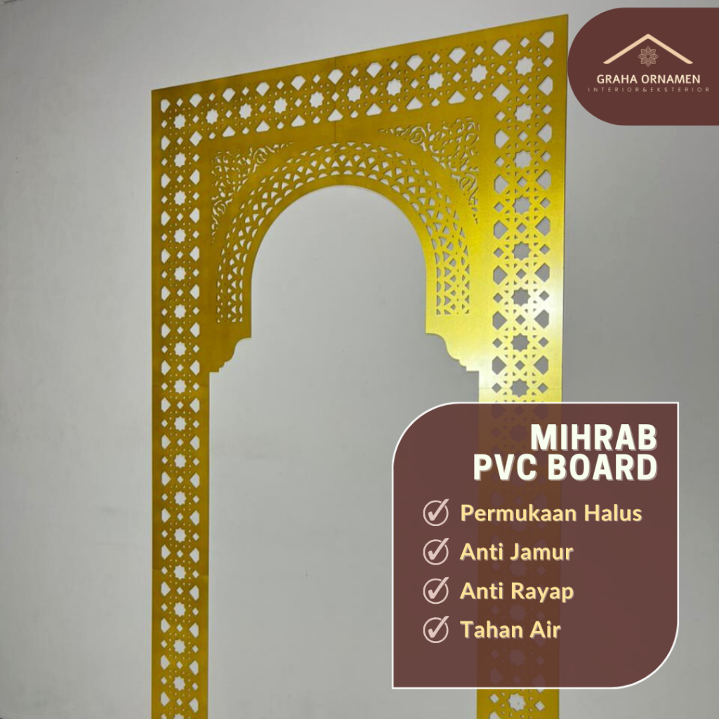 Hiasan Mushola Rumah Minimalis Mihrab Masjid Imaman Tempat Sholat Bahan PVC Board Murah Tahan Lama