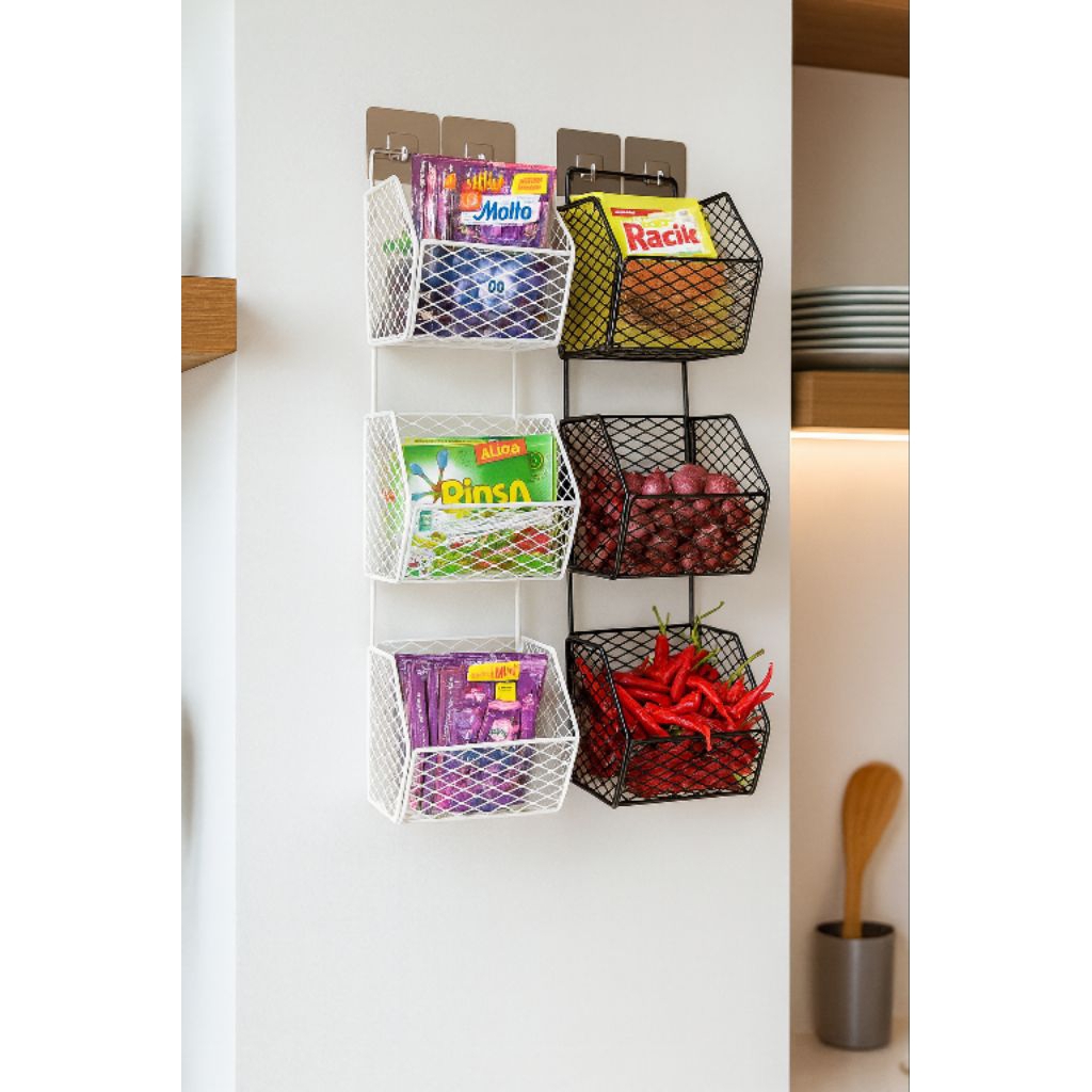 Rak Gantung vertikal Rak jaring serbaguna 3 susun wadah bawang/cabe/buah/gratis free perkat tepel di