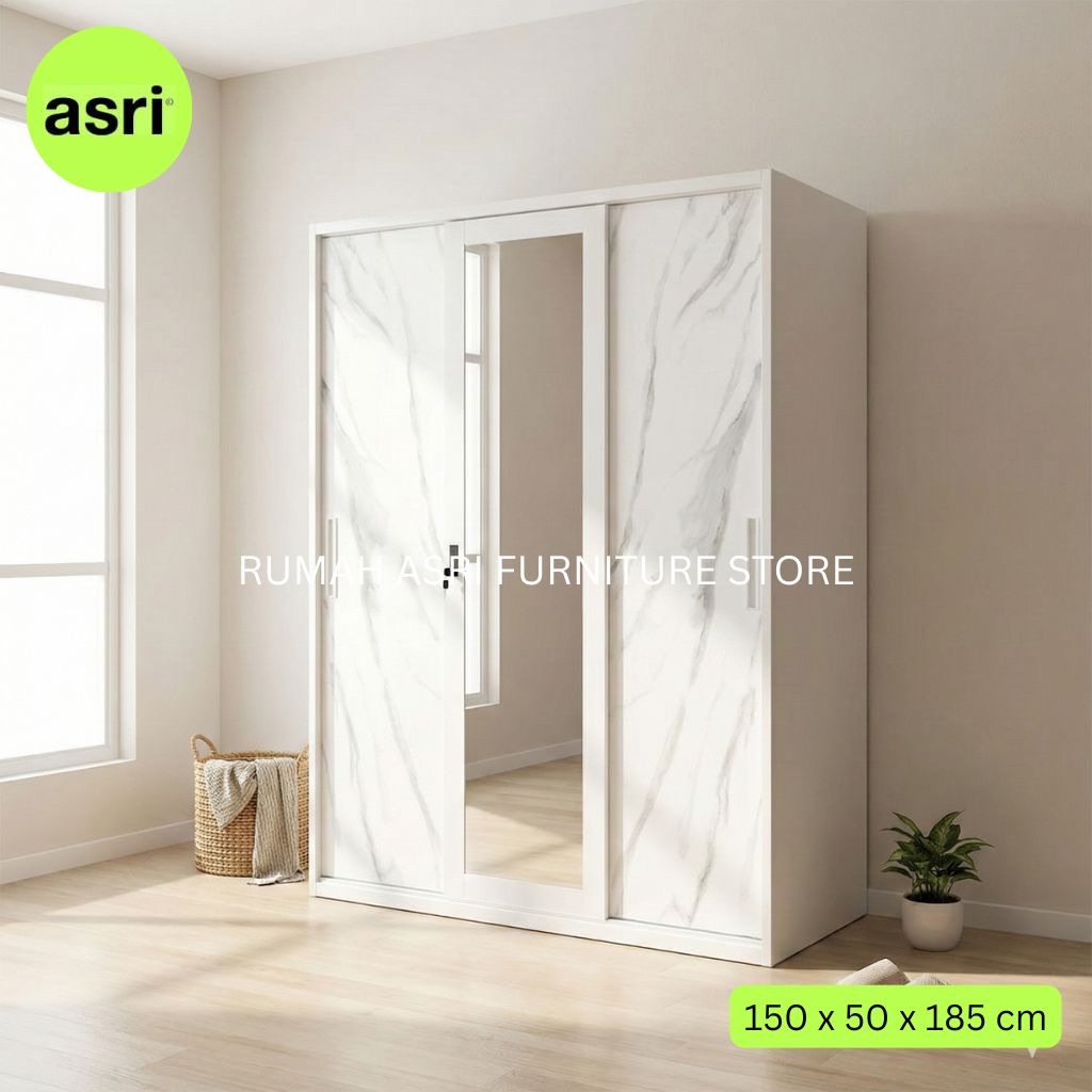 Lemari Pakaian Besi Sliding 3 Pintu 150cm