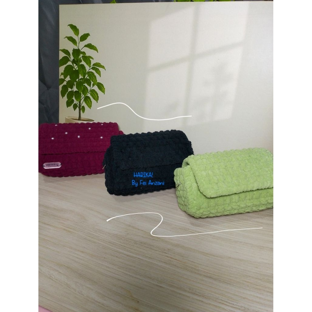 [HBFA] Tas DIY Canvas Rajut Motif Gembul Mini / Tas selempang / tas bahu. Tali rantai