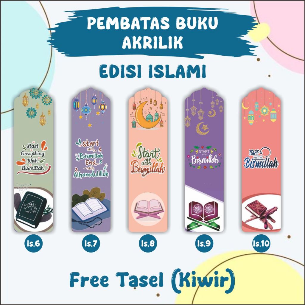 (Edisi Islami 6-10) Pembatas Buku/Pembatas Al Qur'an/Bookmark (Custom Nama & Tanpa Nama) / KARAKTER 
