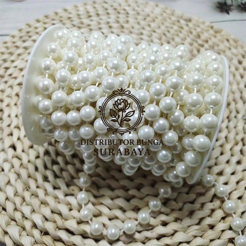 1 ROLL RANTAI MANIK MUTIARA 10MM, 8MM, 6MM, 4MM, MIX 3+8MM, HIASAN RANTAI MUTIARA RENTENG HIASAN RAM