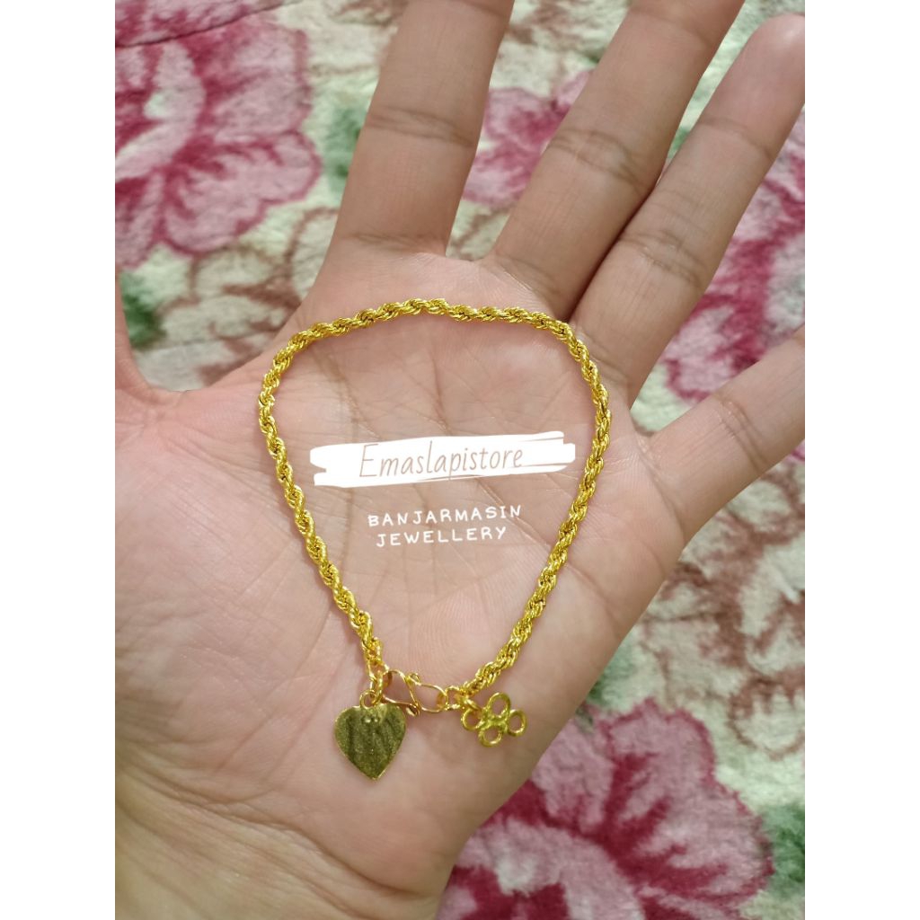 Gelang Mini Tali Lilit Haduk Klasik Lapis Emas 999 Banjar