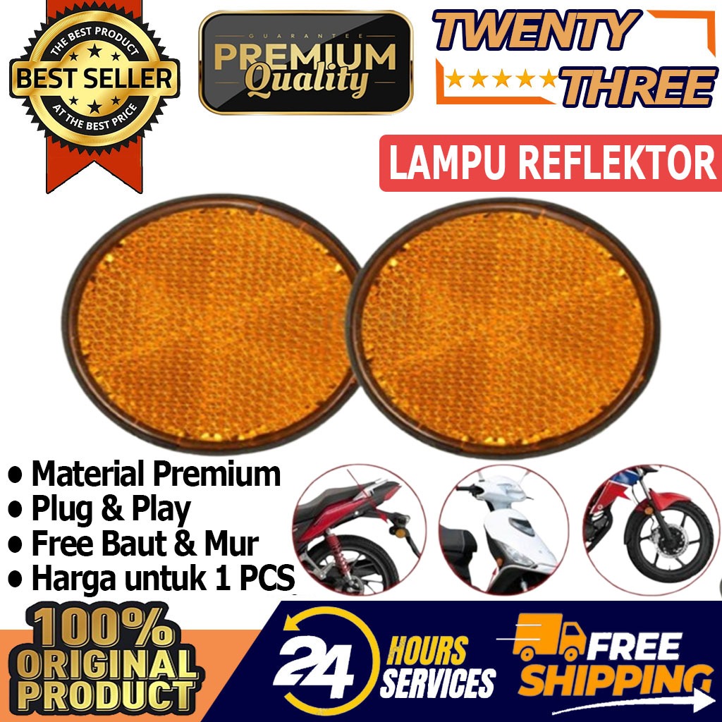 Mata Kucing Bulat Orange Lampu Warning Reflektor Reflector Sepeda Motor Mobil ATV Universal