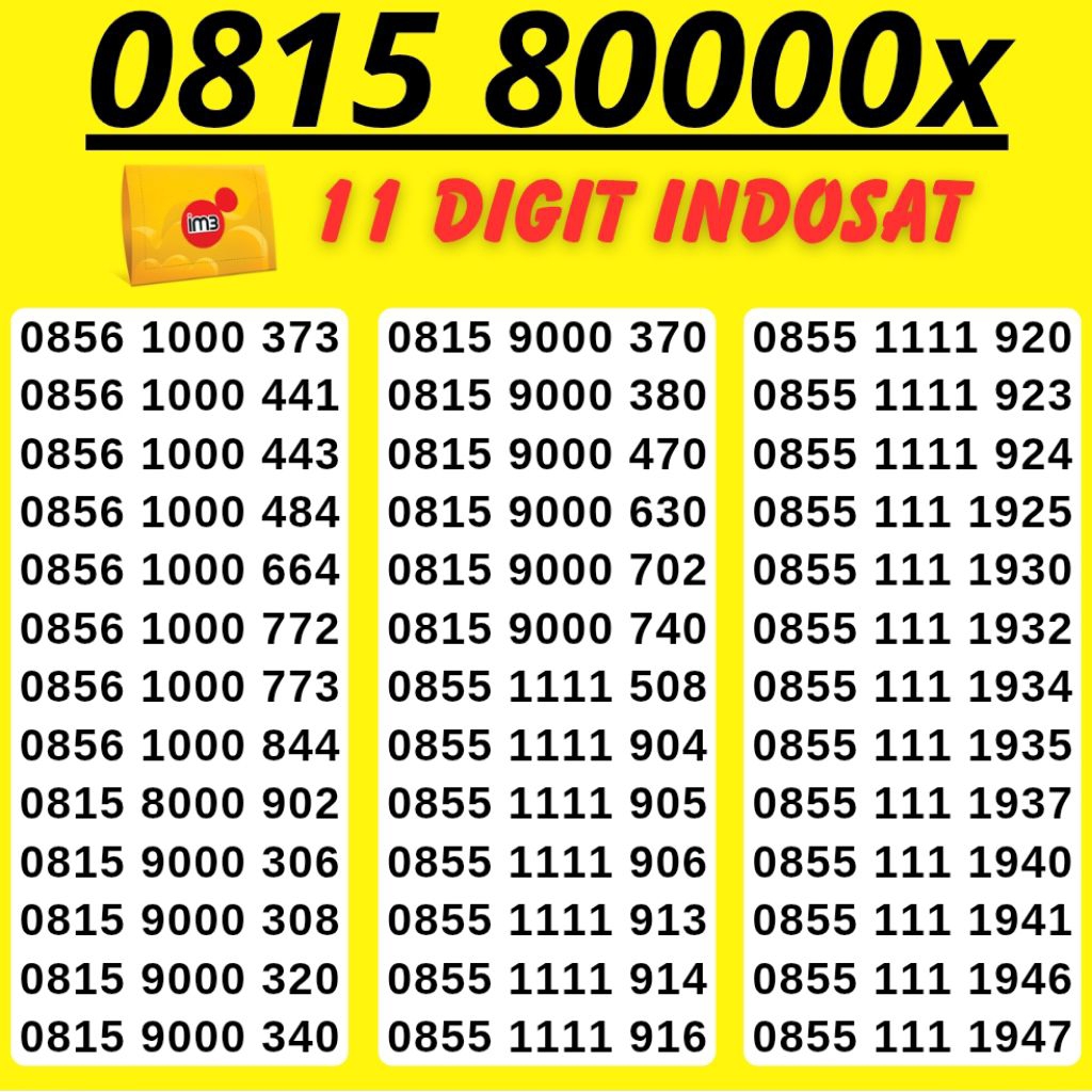 NOMOR CANTIK INDOSAT 80000 SUPPORT 4G & 5G INDOSAT 11 Digit NOMOR CANTIK THREE INDOSAT 0815 ABCD THR
